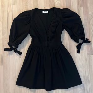 Showpo US 2 Zanda poplin minidress puff sleeve bow tie black dress